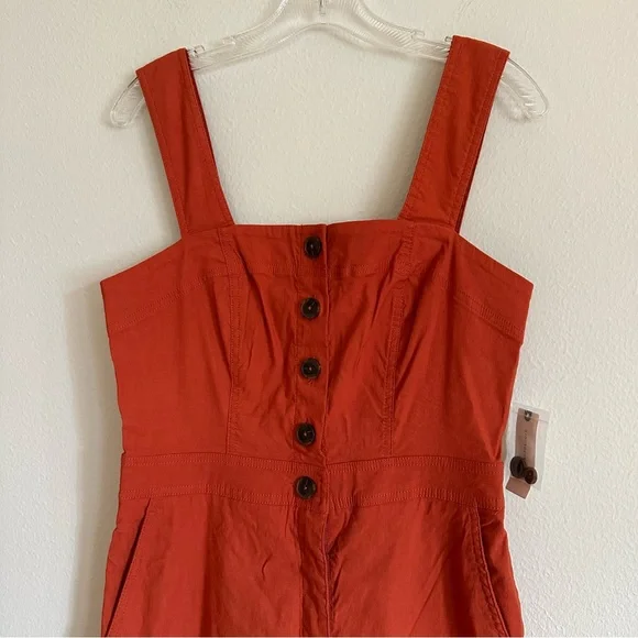 Maeve The Portside Jumpsuit 10 Wide Leg Linen Blend Square Neck Rust Orange NWT - Picture 4 of 15